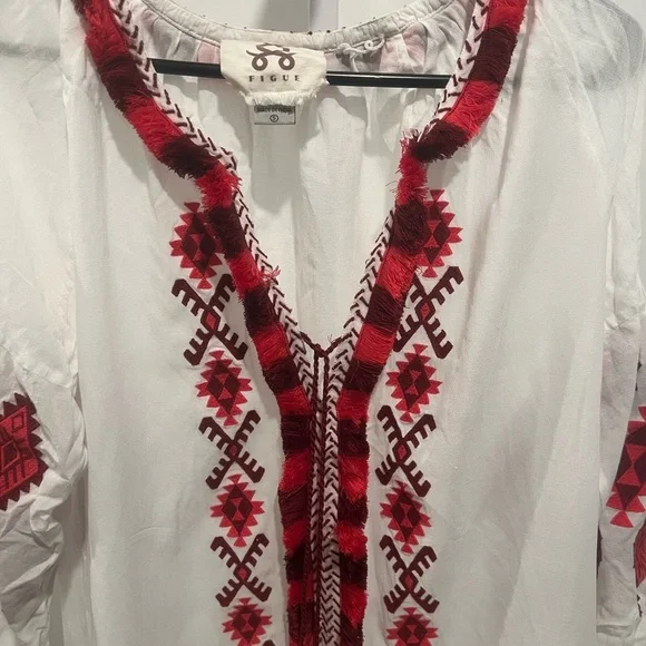 Figue - Tula Embroidered Tassel Dress in Clean White, Size Small P2P 20’ - Picture 3 of 5